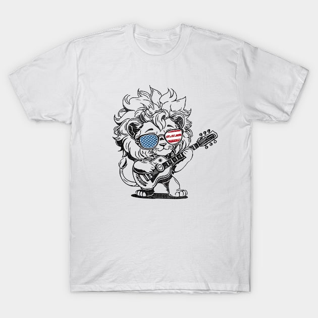 Cute baby lion playing guitar - funny saying T-Shirt by Vichallan